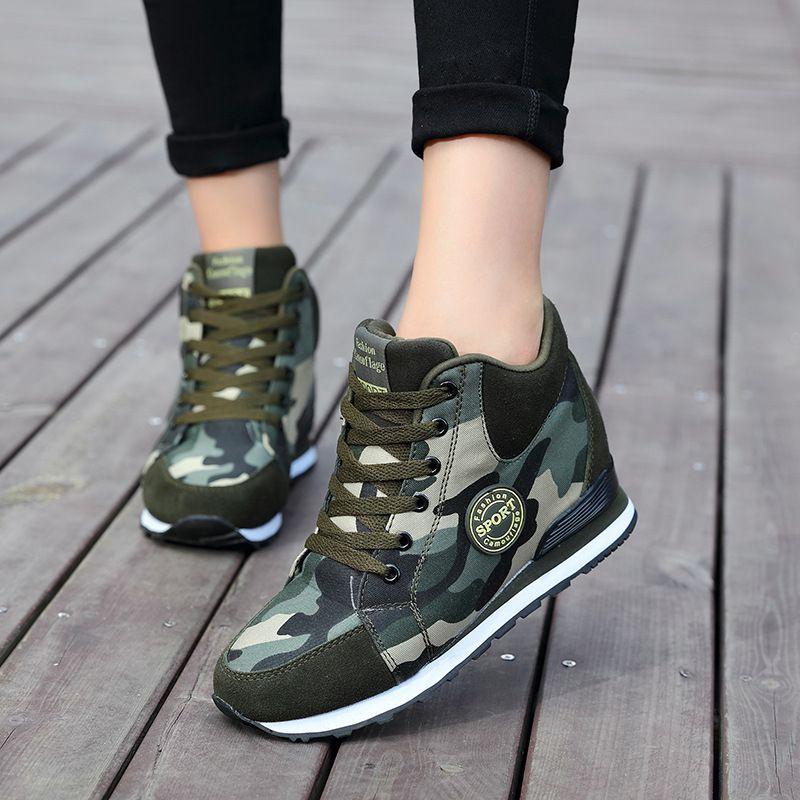 Classic Camouflage High-top Sport Shoes For Women With Height Boosting 6.5cm Sole