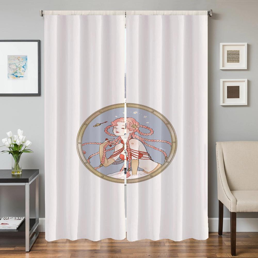 Wystrój Domu Zasłony Kuchenne do Salonu 2 Sztuki Zasłony Zaciemniające Zasłona na Drzwi Znak Zodiaku Dekoracja Sypialni Przegroda