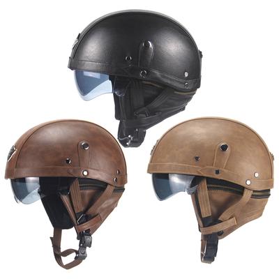 Open Faced Motorcycle shell Helmet Four Seasons Breathable Comfortable Harley Custom Cafe Racer street bike Half Open Helmet,Brown,M