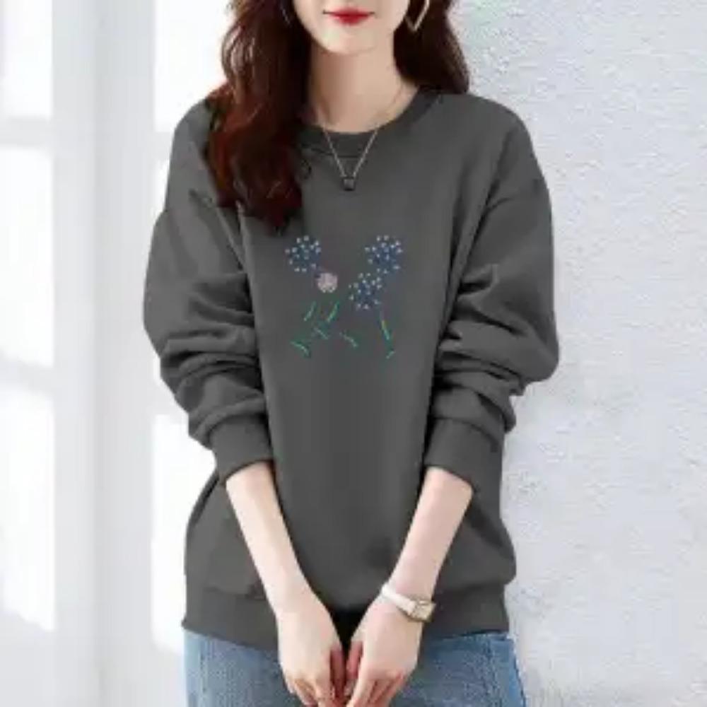 Autumn and Winter Women's Crew Neck Long Sleeves Printing Loose Pullovers Korean Hoodies Fashion Classic Casual All Match Tops