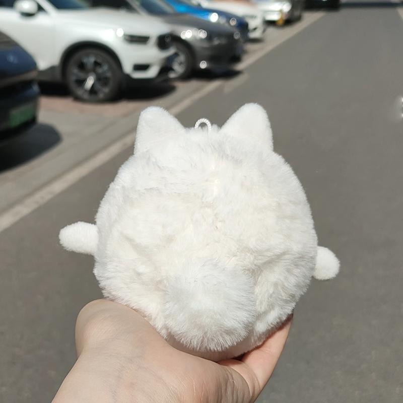 Niedlicher Creme Yaya Samojede Quetschen Cartoon Plüschpuppe Schlüsselanhänger Taschenanhänger