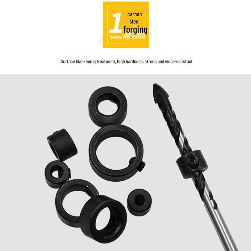 8-Piece 3-16mm Drill Bit Depth Stop Set with Clamp and Small Wrench for Wood Tenon Positioning