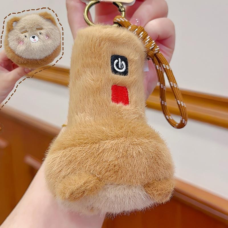 Cute Bold Jinnew Bear Luminous Flashlight Plush Keychain Pendant Kids For