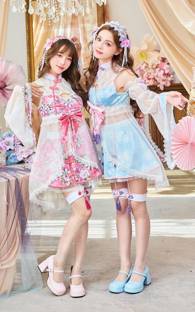 Cosplay Festival Hinamatsuri Dolls Dress Cherry Blossom Blue Pink Blue Veil Lace Costume Disguise Marie Moon 8 Piece Set 10227 [Malymoon] Doll's