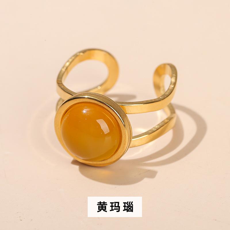 1Pcs Men's and Women's Crystal Agate Ring, Stainless Steel Ring, Retro and Simple Finger Ring