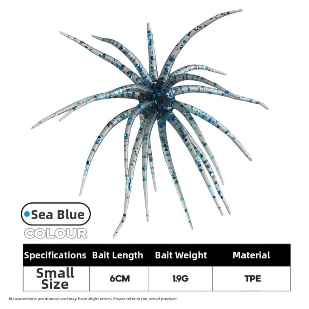 5pcs Set S/M/L Sea Urchin Lure TPE Material Sea Fishing Lure Biomimetic Soft Worm  Sea Fishing 4pcs-Sea Blue-S