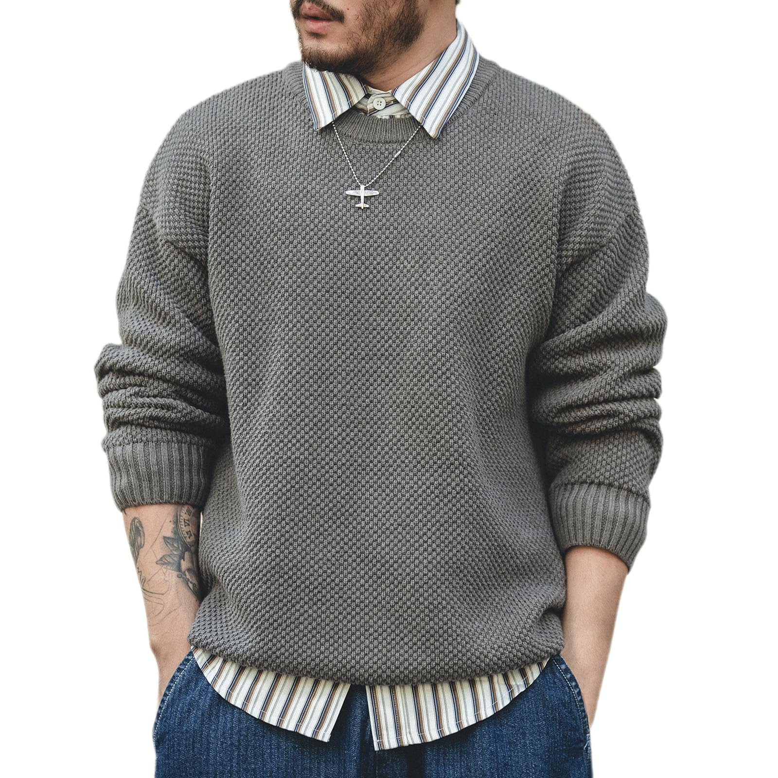 MADEN Вязаный ретро топ с узором  ананас  и теплый для и однотонный с длинным рукавом мужской свитер, Вязаный, Удобный, Теплый, Весна, Осень, Зима, Стильный, Теплый,