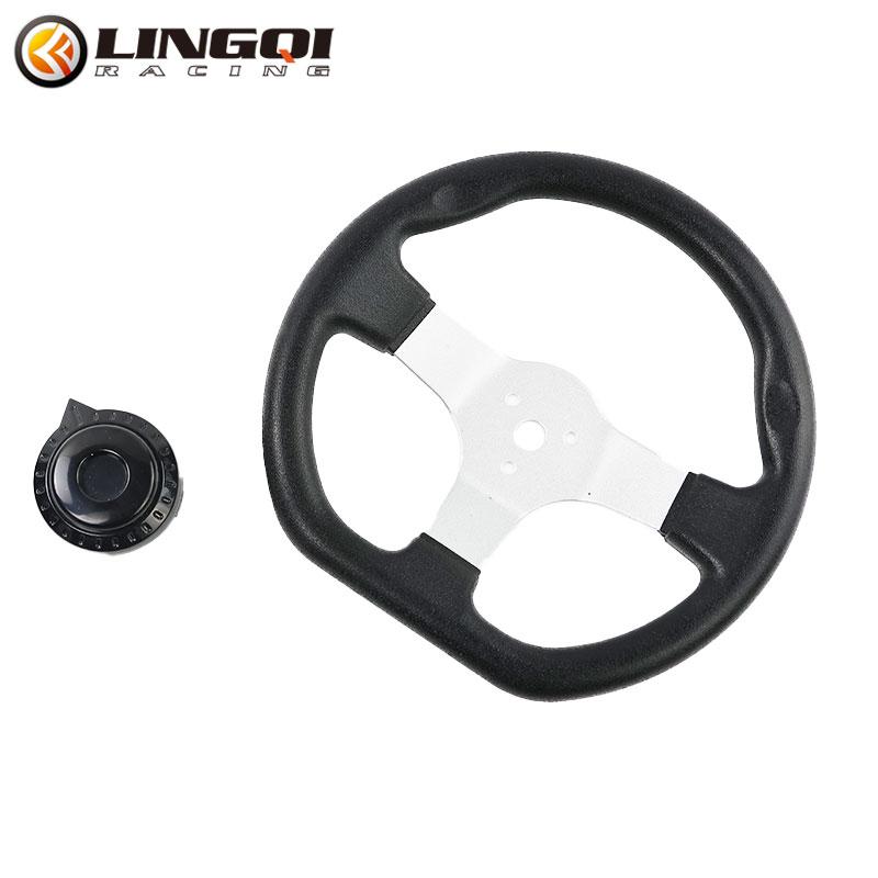 

LINGQI RACING 270mm/10.6 Handlebar Handle Bar Steering Wheel With Cap Universal 110cc Off Road Riding Go Kart Dune Buggy Parts чорний