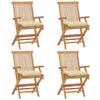 vidaXL Folding Chairs with Cream White Cushions, 4 Pieces, Solid Wood Teak Wood