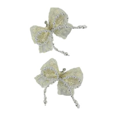 Elegant Pearl Bowknot Shoe Decoration Bag Pendant Lace Bows Shoe Buckle Ornament for Jewelry Making Keychain Accessory