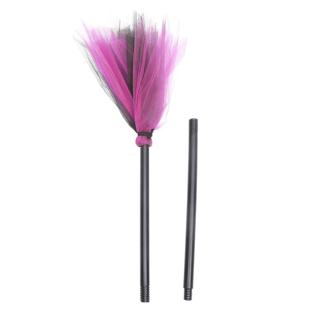 Creative Halloween Witch Broom Prop with Exquisite Workmanship Plastic and Gauze Material Safe for Adults Party Cosplay