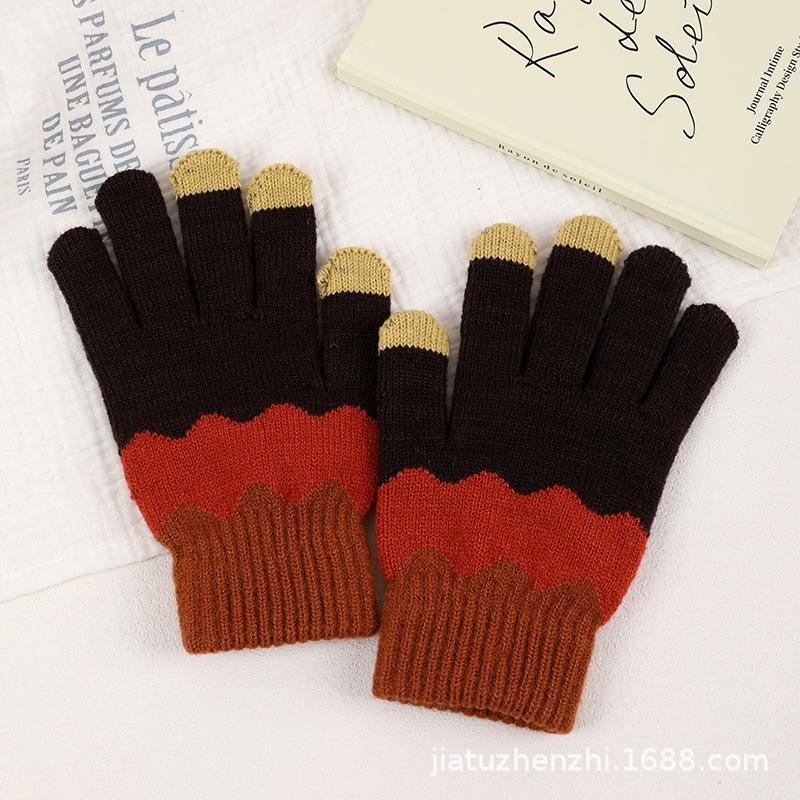 Double Layer Gloves Fleece Lined Thick Polar Fleece Jacquard Knit Warm Winter Riding Ski Gloves Women