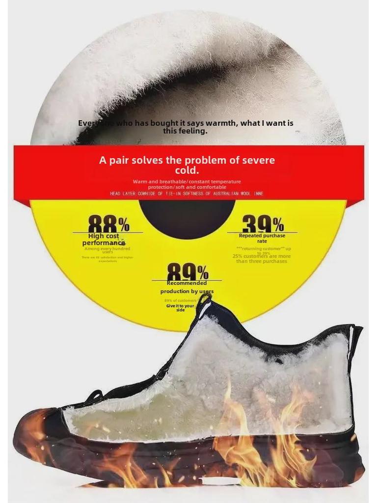 Men's 2023 Winter Non-Slip Northeast Snow Boots - Genuine Leather & Wool, Plus Velvet, Warm & Thick Cotton Shoes