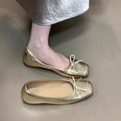 French Bow Flat Women's Shoes Single Shoes 2025 Summer New Shallow Mouth Ballet Grandma Shoes Gentle Beanie Shoes