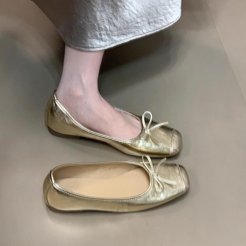 French bow flat women's shoes single shoes 2025 summer new shallow mouth ballet grandma shoes gentle beanie shoes