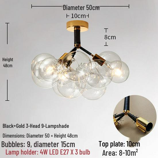 Nordic Romantic Bubble Lamp - Creative Glass Pendant for Children's Room, Living Room, or Restaurant.