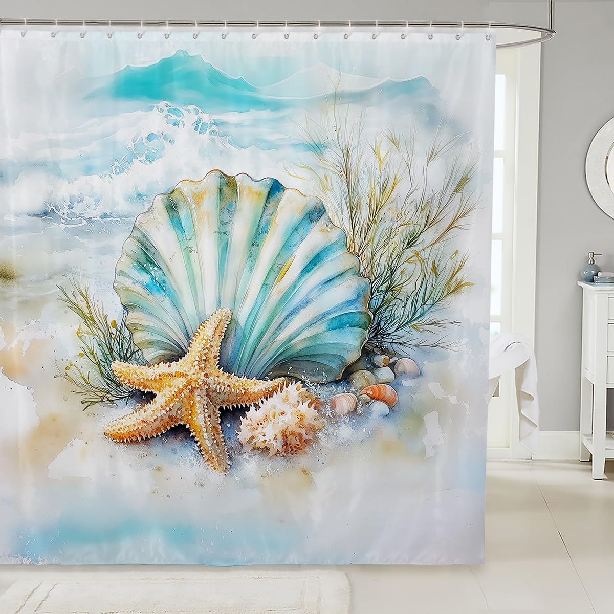 

Kids Summer Beach Bath Curtain, Summer Funny Geometric Bathroom Accessories, Sun Colorful Ice Cream Popsicle Bathroom Decor W60H190(CM)-1 Pcs