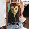 Summer Funny Face Cat 3D Print Tank Tops Women Fashion Streetwear Oversized O-Neck Oest Off Shoulder Sleeveless Woman Camisole