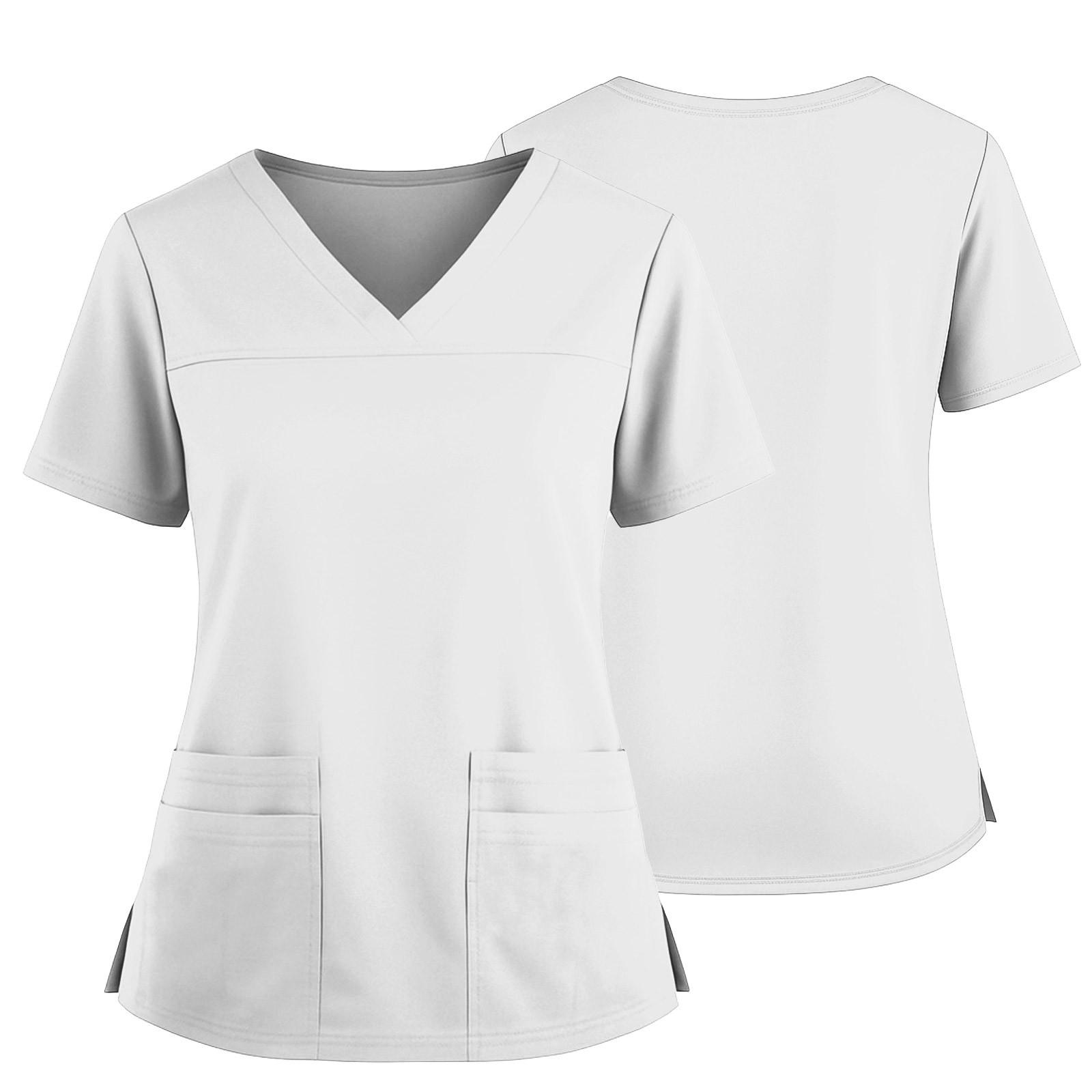 

Женская униформа однотонная с V-образным вырезом, карманом и боковым разрезом, униформа с коротким рукавом, топ XXXXL