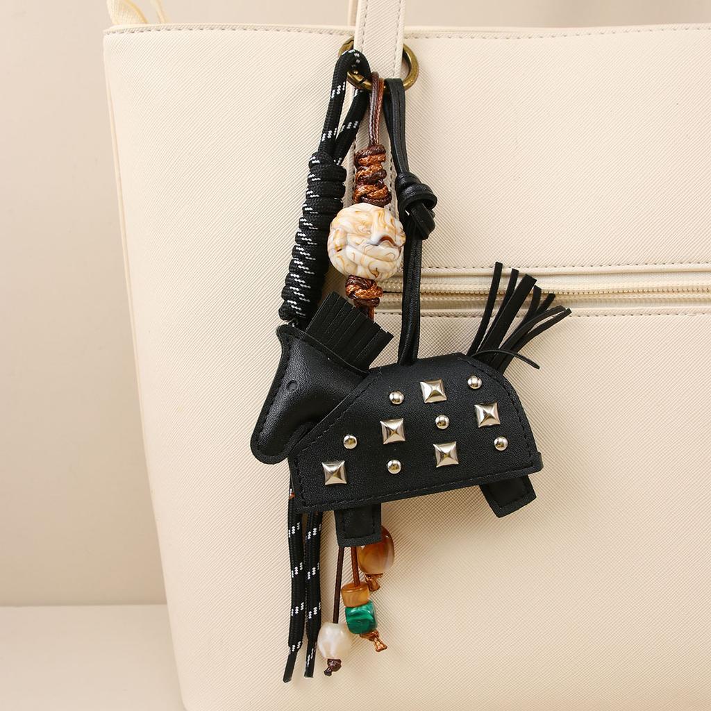 Pony beaded braided rope pendant car pendant key pendant pu leather new rivets war horse bag pendant