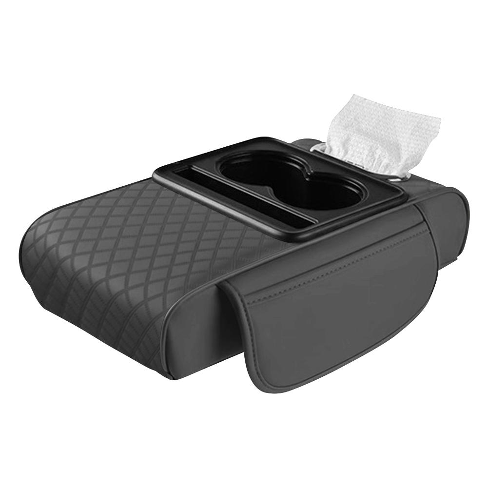 Car Armrest Cushion with 2 Cup Holder Tissue Box Slot Phone Slot Cars Center Console Organizer Car Armrest Box for Most Vehicles