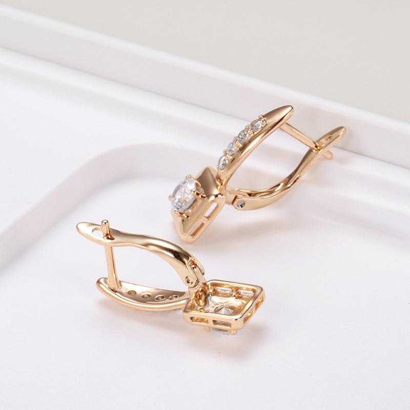 Temperamento coreano e japonês simples brincos de zircônia micro cravada brincos geométricos de personalidade da moda brincos de ouro rosa