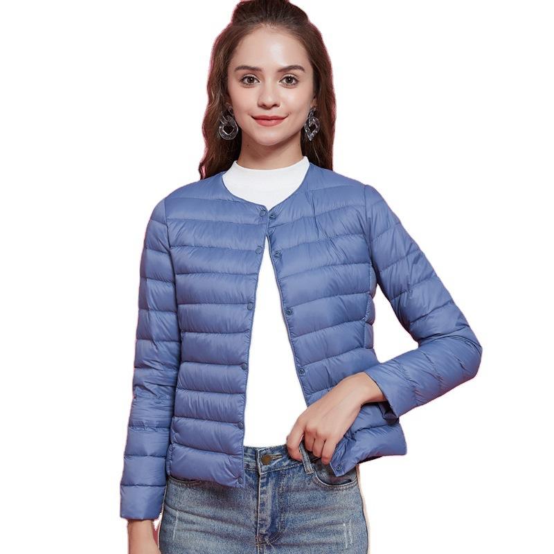 White Duck Down Light and Thin Round Neck Down Jacket Women's V-neck Warm Liner Short Jacket Autumn and Winter Women's Clothing Collarless Large Size