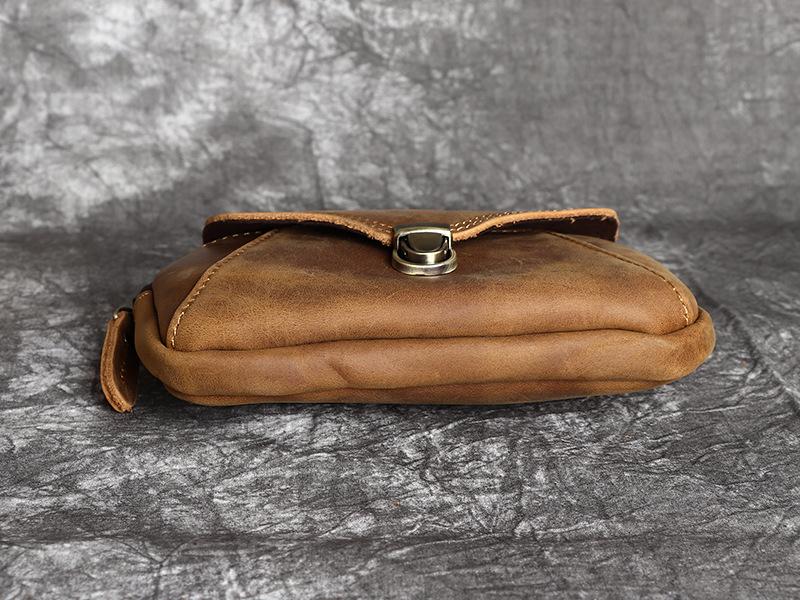Men's Crazy Horse Top Grain Leather Waist Bag for 6.1-6.7" Phones