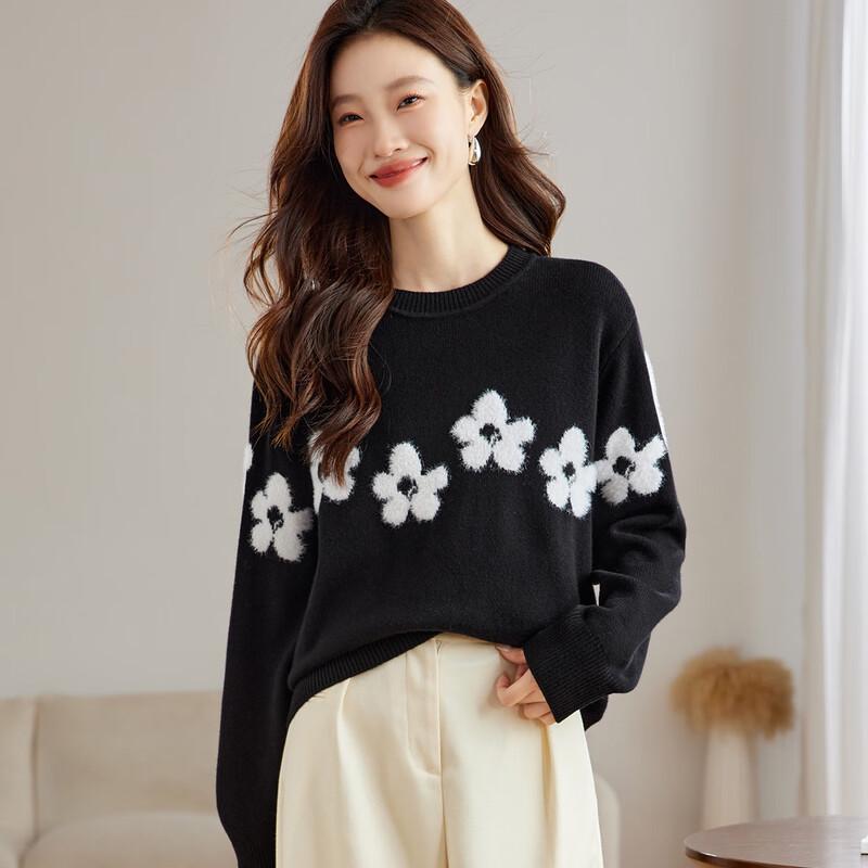 Srcr Women's 100% Wool Intarsia Knit Short Sweater