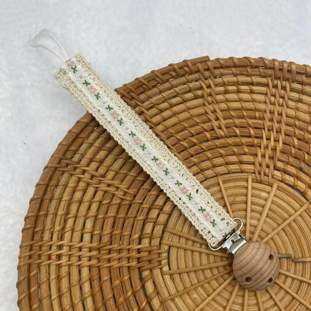 Wooden Dummy Nipple Holder Cute Flower Print Teether Pendant New Baby Pacifier Chain  Baby Use