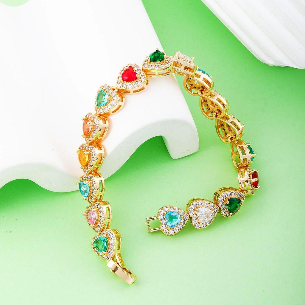 Super Sparkling Color Love Zircon Full Diamond Bracelet, Simple Design, Clear and Cold Feeling, French Court, Light Luxury Design Handpiece