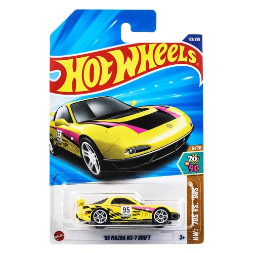 Hot Wheels Basic Car '95 Mazda RX-7 Drift Vehicle Toy Diecast Car for Ages 3 and Up, Yellow, JFN71