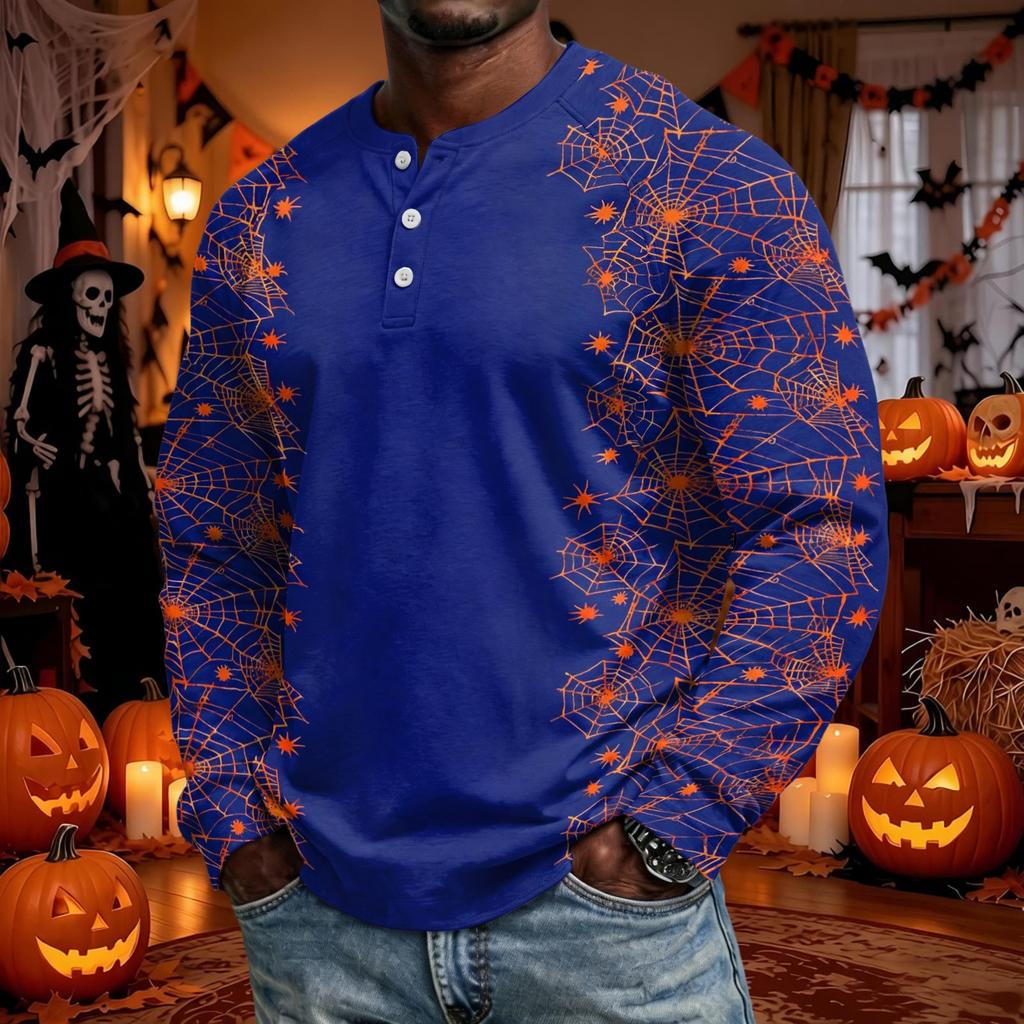 Men's Long Sleeve Shirt Loose Fit Casual Top for Halloween and Everyday Wear