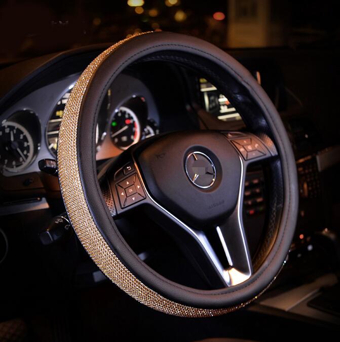 Diamond Crystal Car Steering Wheel Covers Rhinestone Leather Auto Steering-Wheel Cover Car Interior Accessories For Girls Ladies