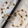Vintage Boutique Natural Tiger'S Eye Stone Artificial Crystal Pearl Design Sense Sweater Chain Necklace Collarbone Chain Women