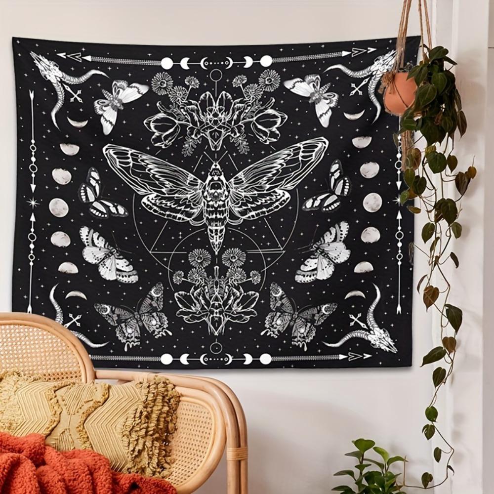 Wall Hanging Multiple Sizes Digital Print Moon Stars Animal Design Polyester Fabric Bedroom Living Room Decor Black White