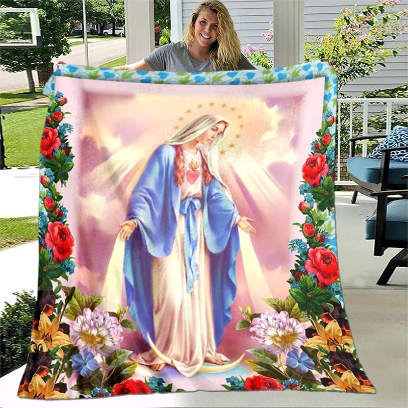 Jesus Virgin Mary Soft Throw Blanket Bedding Flannel Living Room/Bedroom Warm Blanket Virgin Mary Blanket Cross Blanket Home