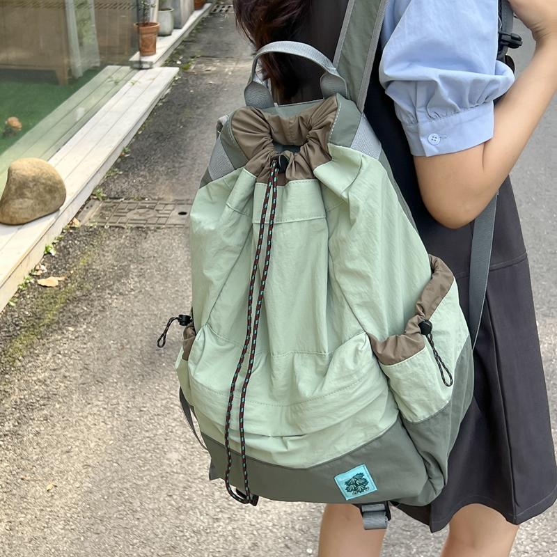 Student's Lightweight Schoolbag Drawstring Backpack Color Block Outdoor Sports Mountaineering Large Capacity Travel Bag