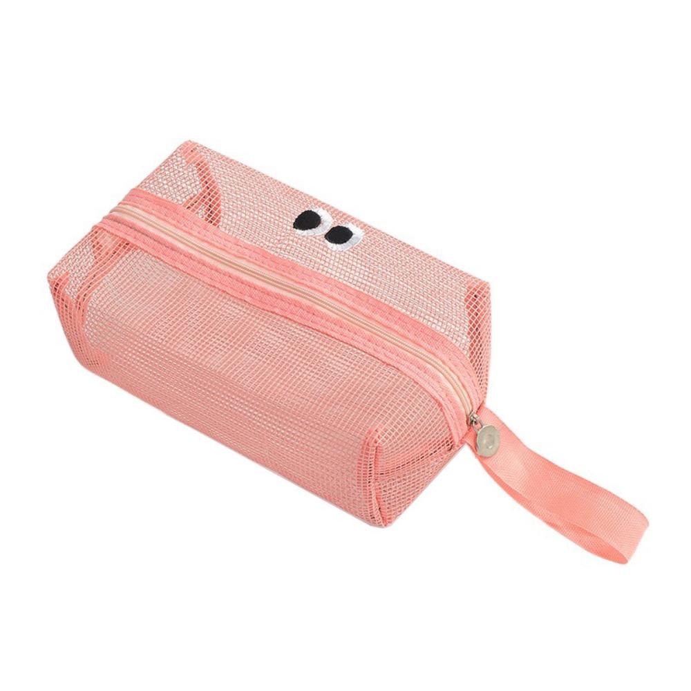 

Портативная сетчатая косметичка с большими глазами, большая вместимость, мультяшный органайзер для туалетных принадлежностей, для плавания розовый