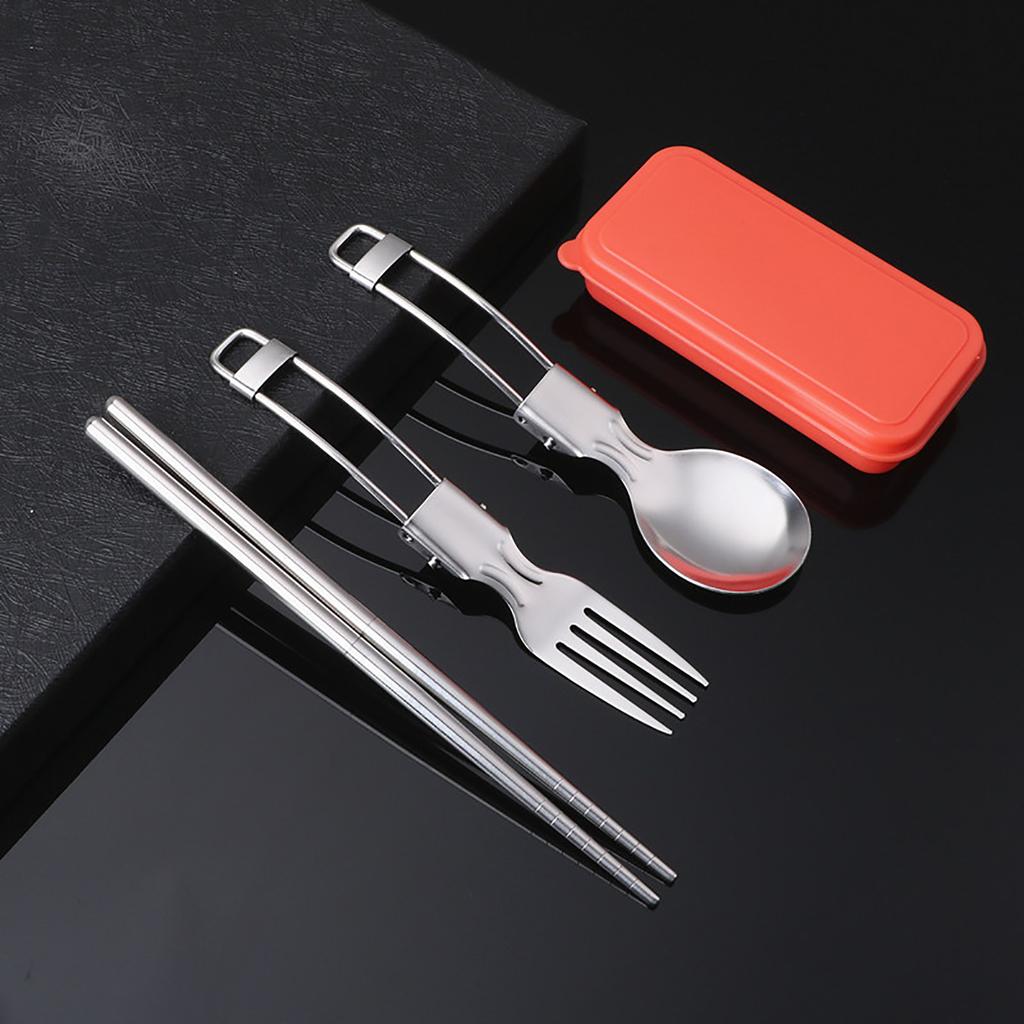 Camping Cutlery Travel Cutlery Set Stainless Portable Utensils Include Spoon Chopsticks & Fork for Hiking and Camping