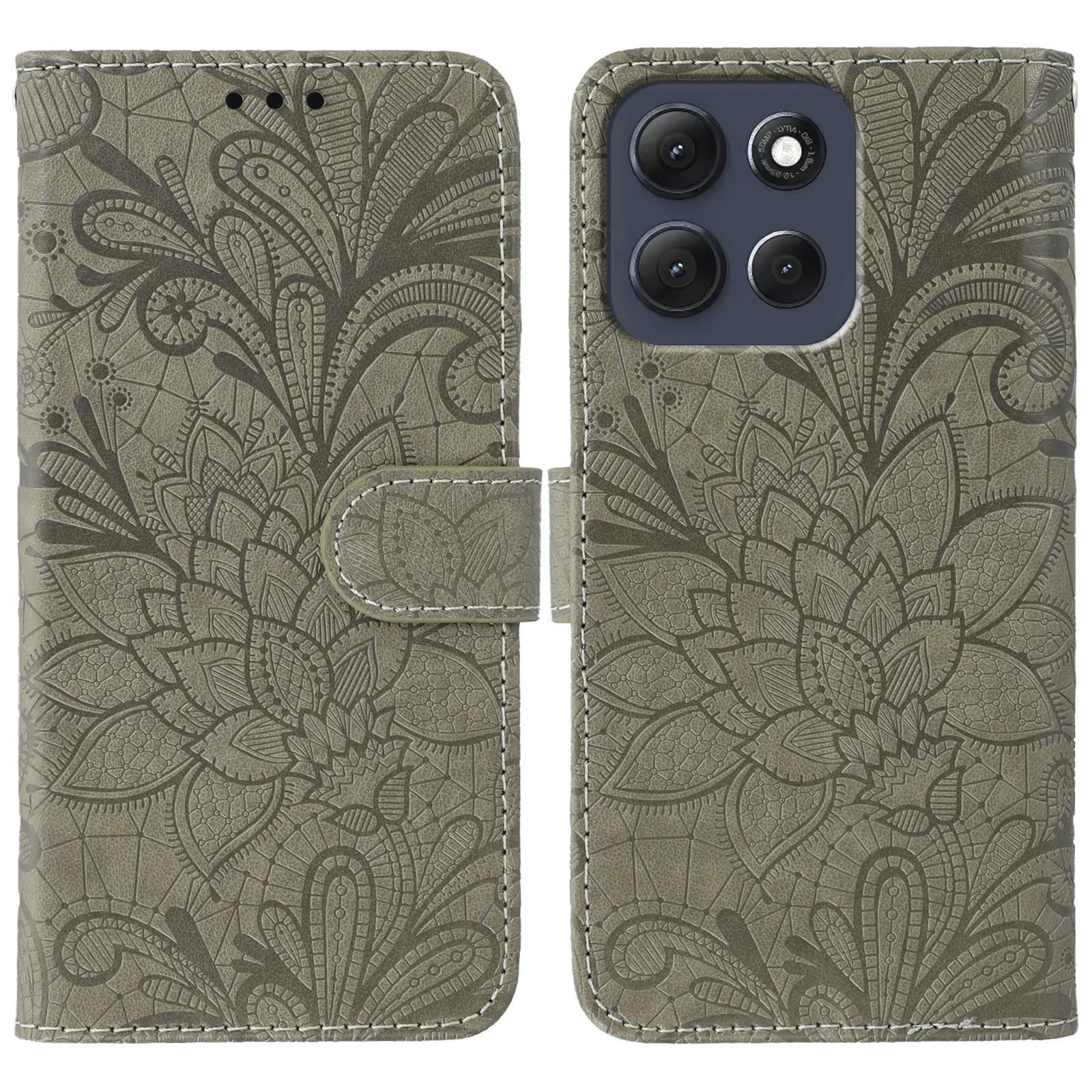 

Чехол для Motorola Moto G86 5G, кружевные цветы, из ПУ кожи, откидной кошелек, чехол для телефона Grey