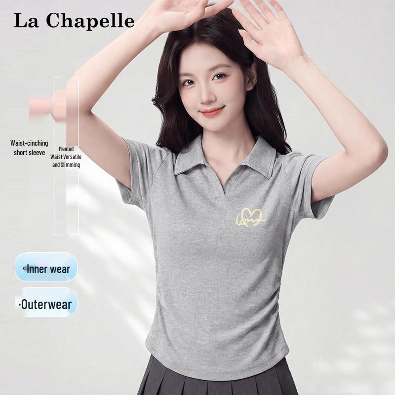 La Chapelle Women's Heart Print Polo T-Shirt