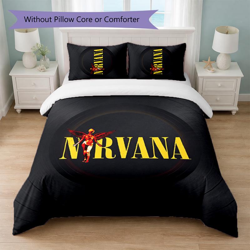 Set Biancheria da Letto 3 Pezzi Stampa Nirvana Copripiumino con Due Federe Biancheria da Letto Morbida per Camera da Letto Domestica