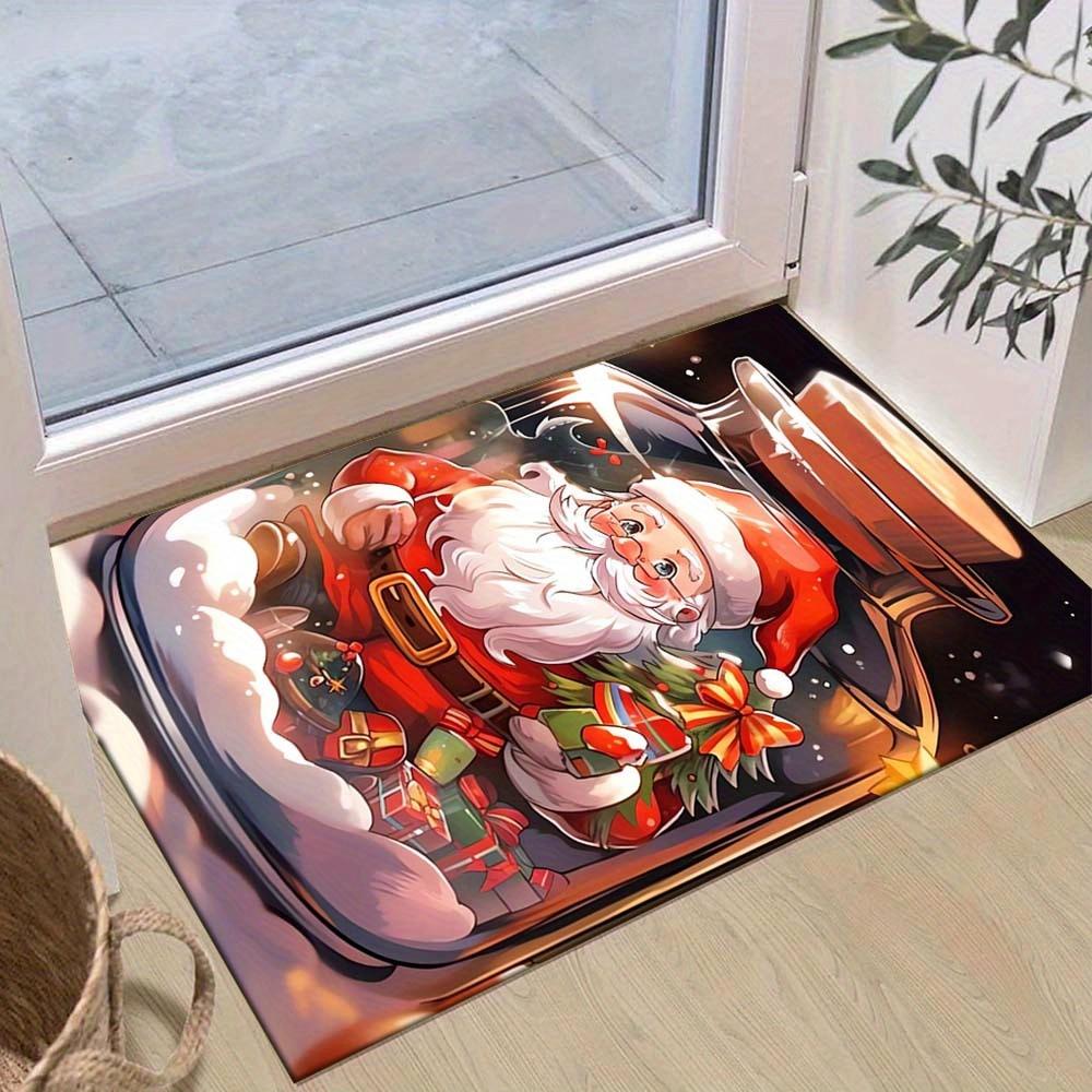 

1pc Christmas Themed Rug, Santa Claus in A Jar Print, Bedside Carpet, Non slip Laundry Room Mat, Machine Washable Water Absorbing Entrance D 60cm by 90cm