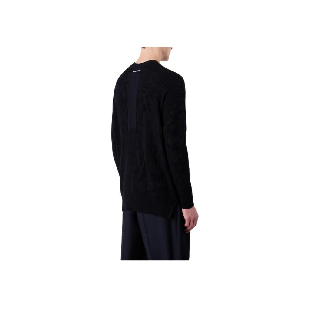 Emporio Armani FW23 Solid Color Crew Neck Ribbed Knit Casual Sweater Men Sweater Black 6R1MX2-1MAXZ-0920