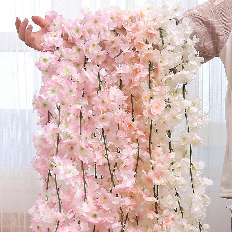 180cm Artificial Flowers Cherry Blossom Vine Pink Sakura Garland Home Party Wedding Arch Hanging Silk Fake Plants Vine Decor DIY