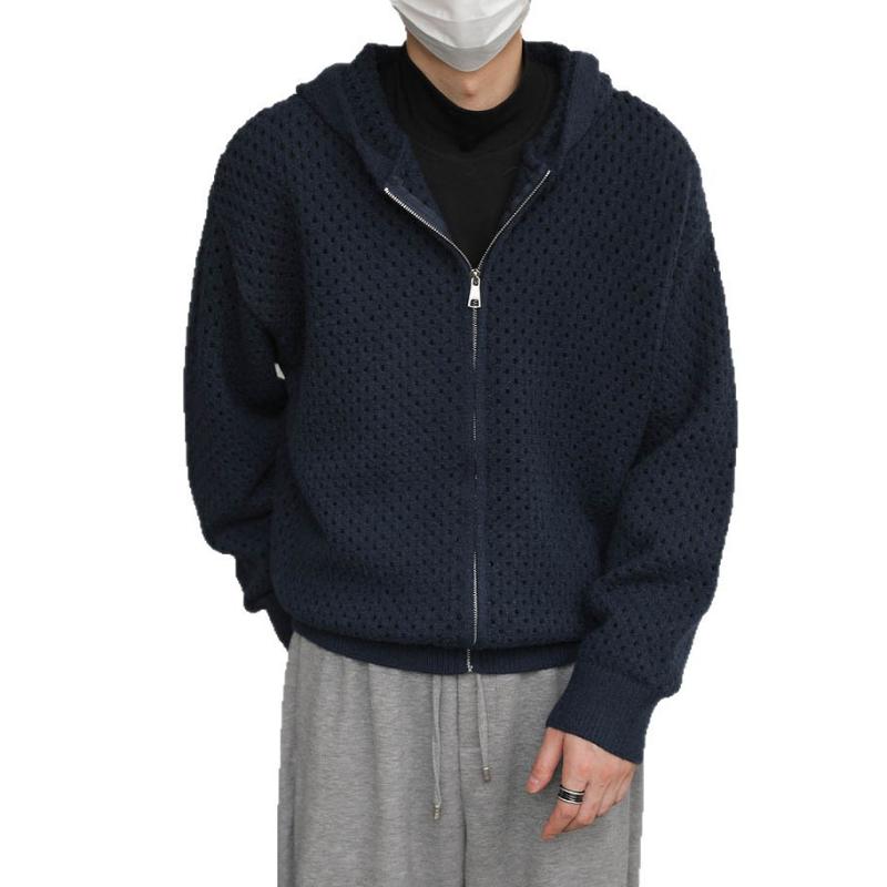 Hollow Hooded Knitted Cardigan Sweater Men's Spring and Autumn New Couple's Jacket Casual Versatile Fashion Top