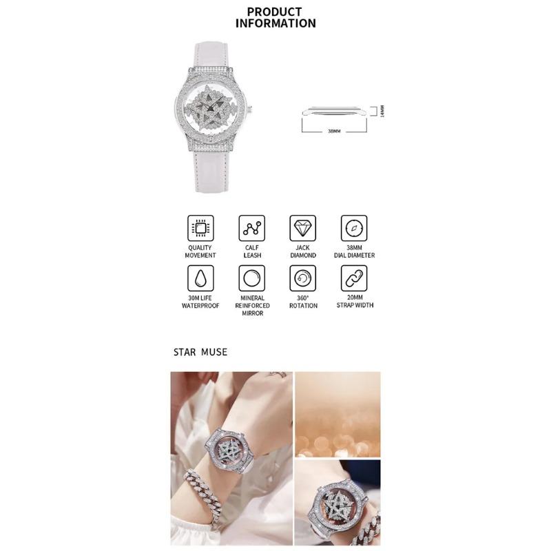 UTHAI L99 Women's Watch Wheel 360 ° Rotation Five Star Hollow Full Diamond Luxury Full Sky Star Waterproof Female Clock Watches