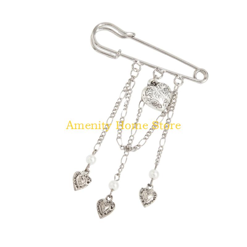 F26C Pants Shortener Pin Alloy Fringe Safety Pin Decorative Brooch For Clothing Jeans