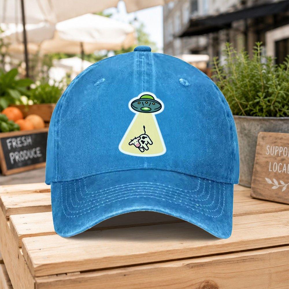 UFO Cow Print Washed Baseball Cap  Lightweight Duckbill Hat with Hook  Loop Unisex for Unisex  Women